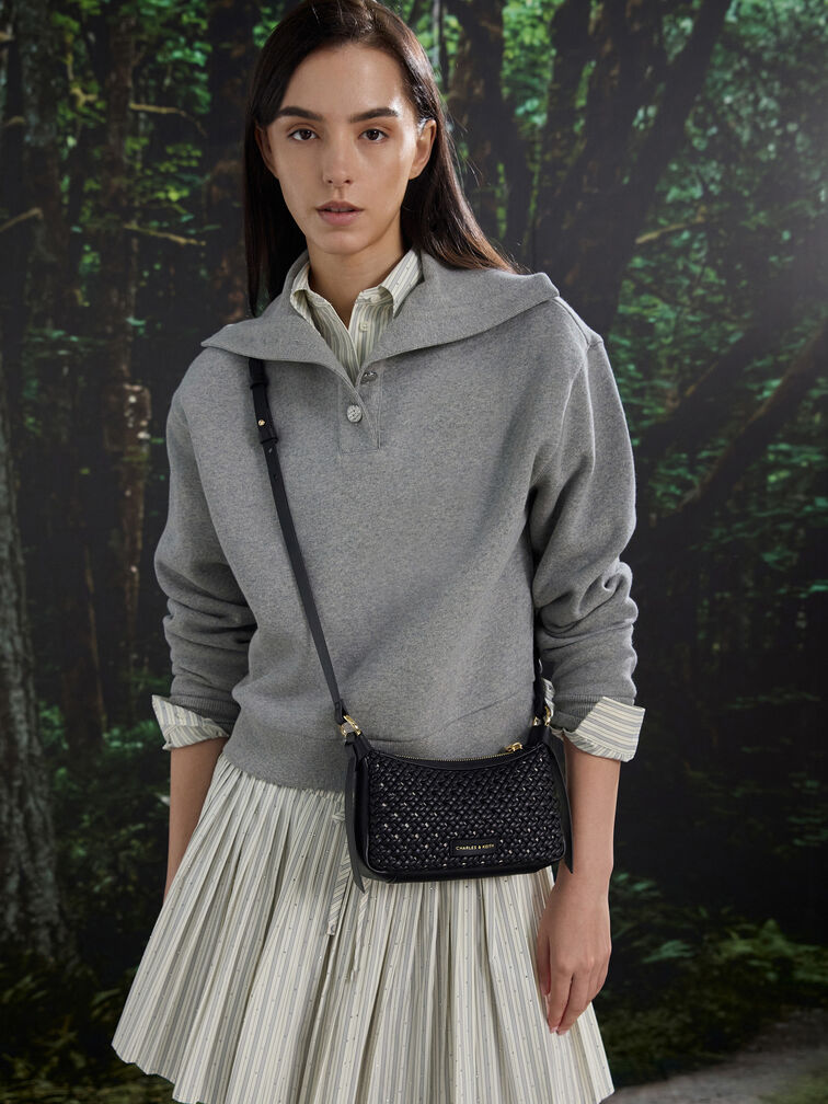 T&uacute;i đeo vai h&igrave;nh thang Mini Calla, Đen, hi-res