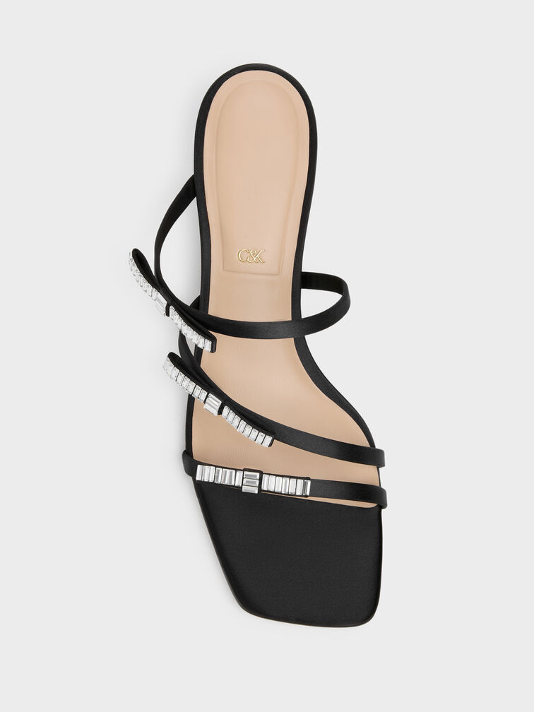 Jessy Gem-Bow Heeled Sandals, Black Textured, hi-res