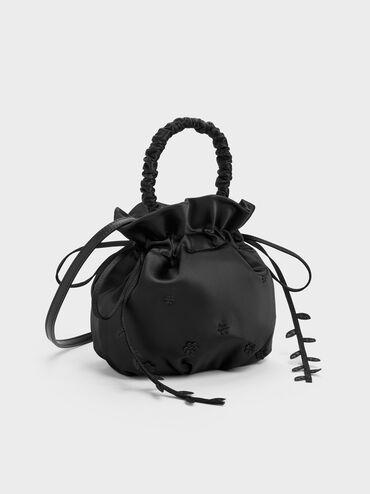 T&uacute;i r&uacute;t d&acirc;y Mabel Satin Floral-Vine, Noir, hi-res