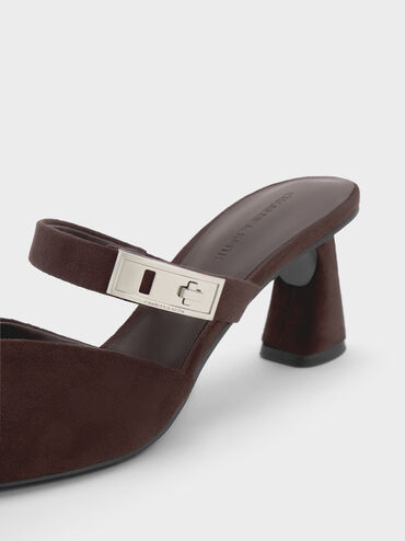 Giày mules cao gót Lando Faux Suede Pointed-Toe, Dark Brown Textured, hi-res