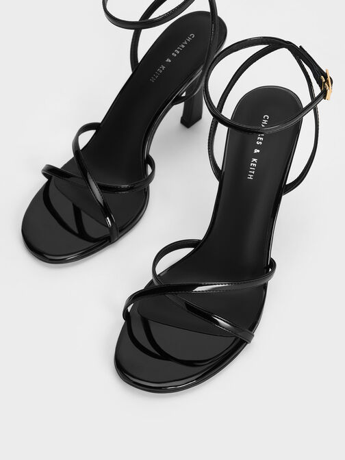 Giày sandals cao gót Patent Crossover-Strap, Đen bóng, hi-res