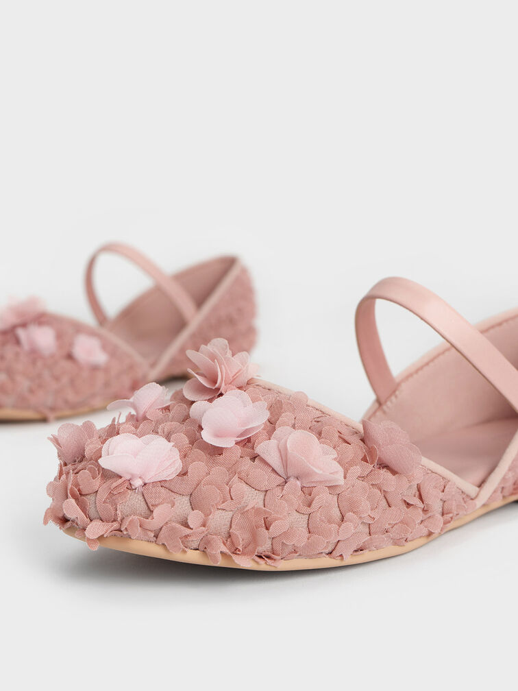Giày búp bê trẻ em Floral Mesh D'Orsay, Hồng phấn, hi-res