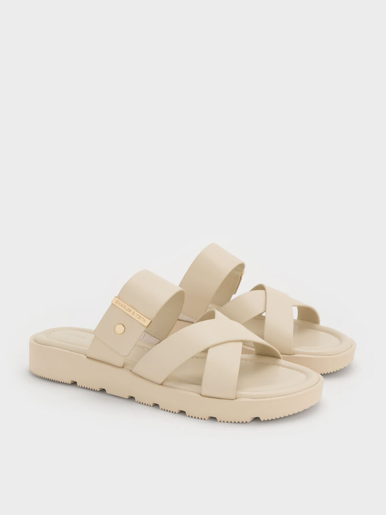 Dép quai chéo Metallic-Accent, Phấn, hi-res