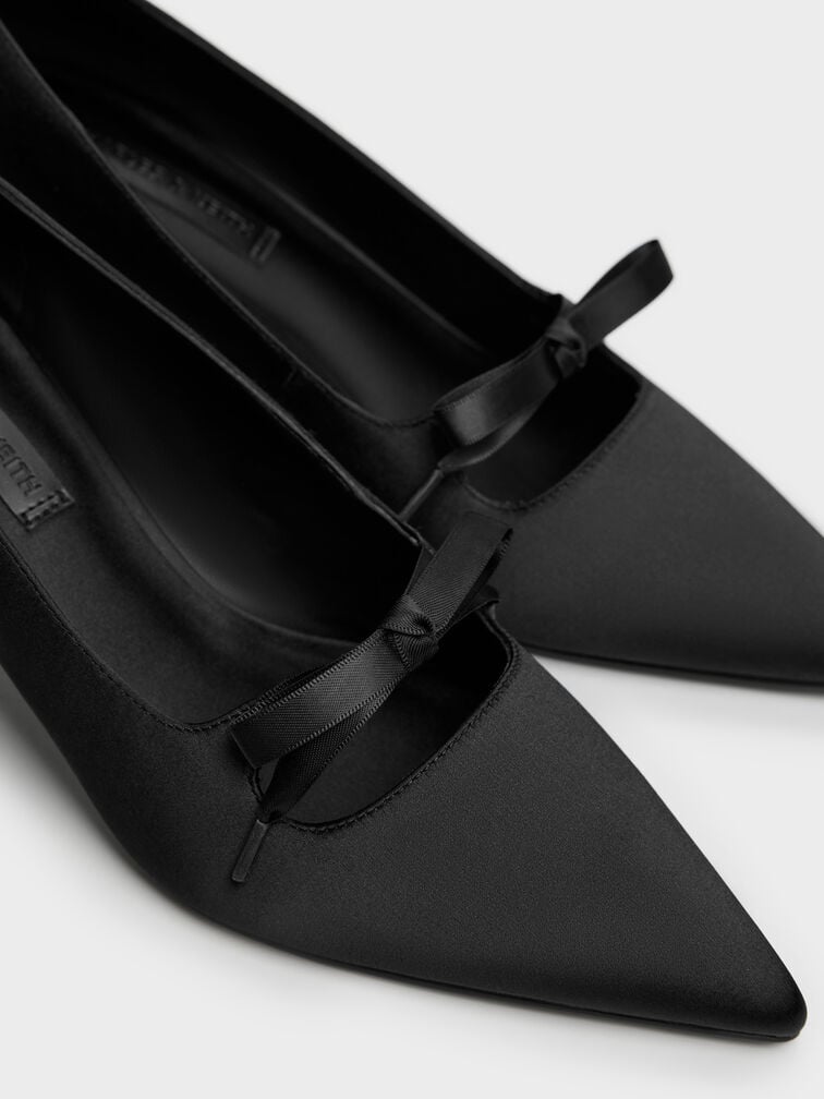 Gi&agrave;y cao g&oacute;t b&iacute;t mũi Venetia Satin, Đen họa tiết, hi-res