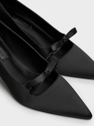 Gi&agrave;y cao g&oacute;t b&iacute;t mũi Venetia Satin, Đen họa tiết, hi-res