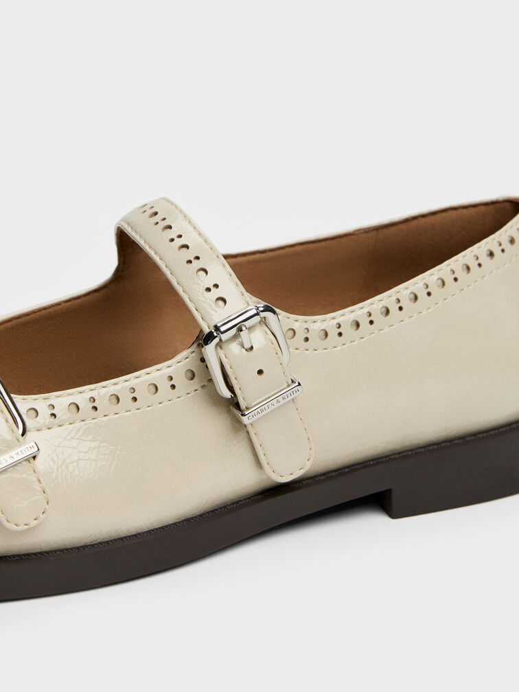 Gi&agrave;y b&uacute;p b&ecirc; mũi tr&ograve;n Double-Strap Brogue, Be, hi-res