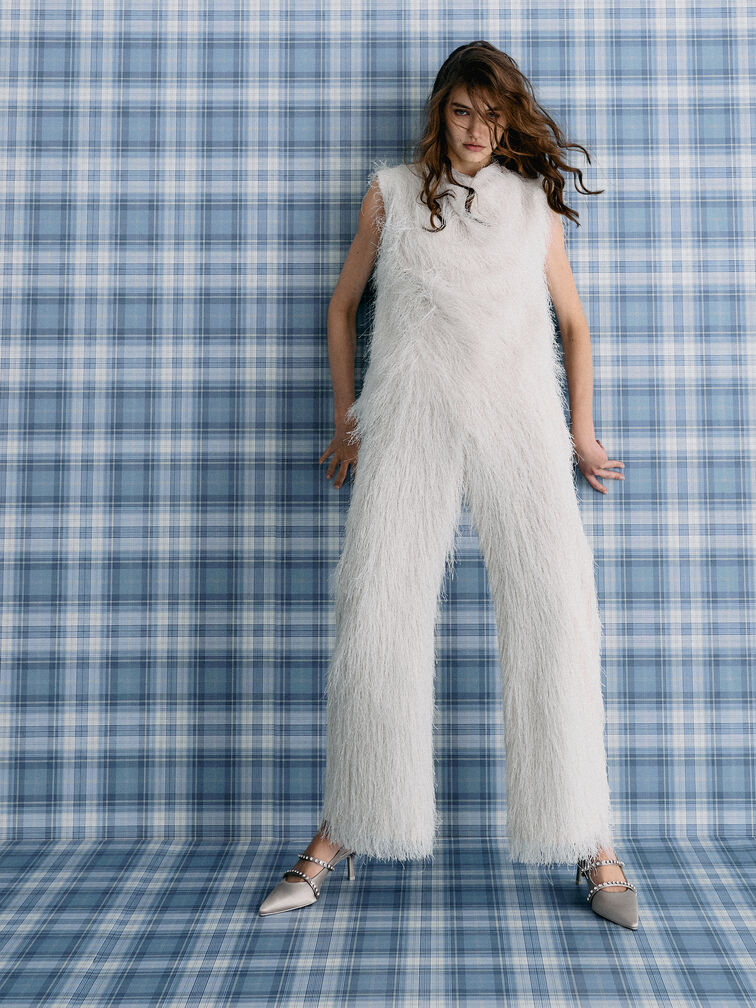 Gi&agrave;y cao g&oacute;t mũi nhọn Satin Crystal-Embellished Mary Jane, X&aacute;m nhạt, hi-res