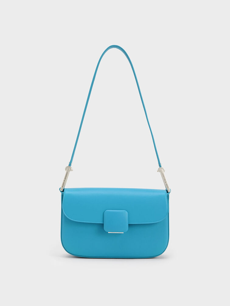 Túi đeo vai phom chữ nhật Koa Square Push-Lock, Xanh blue, hi-res
