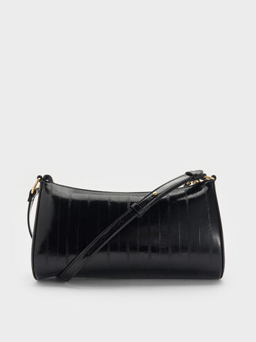 Augustine Eel-Effect Sculptural-Detail Shoulder Bag, Black, hi-res