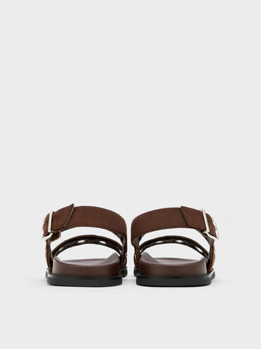 Faux Suede Grommet Slingback Sandals, Dark Brown Textured, hi-res