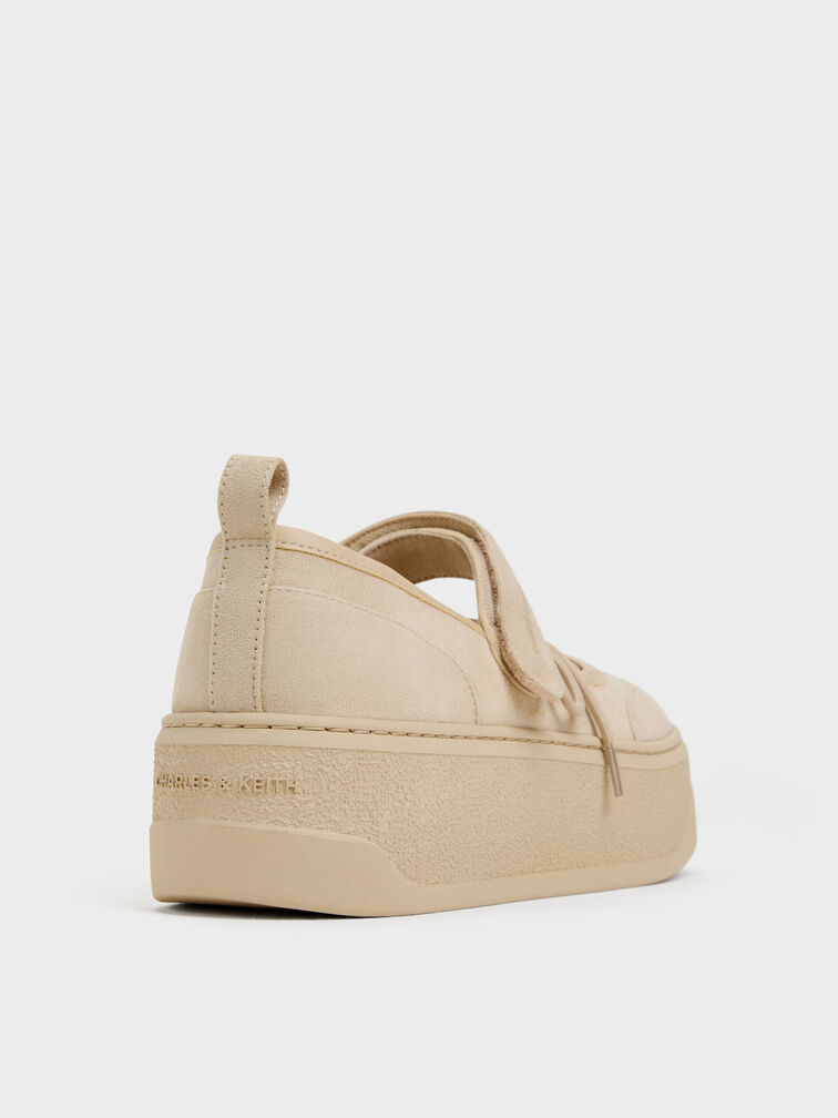 Faux Suede Mary Jane Platform Sneakers, Beige, hi-res