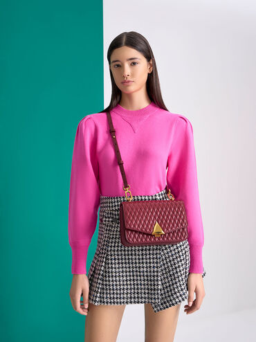 Túi đeo vai Quinlynn Metallic Accent, Đỏ burgundy, hi-res