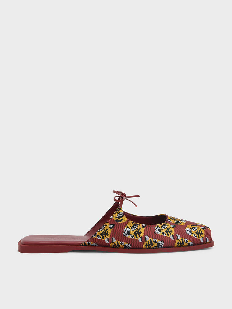Giày mules nữ mũi vuông Dionne Tiger Print Jacquard, Đỏ, hi-res