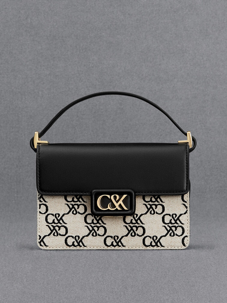 Túi đeo vai phom chữ nhật Leather & Canvas Monogram Boxy, Đen, hi-res