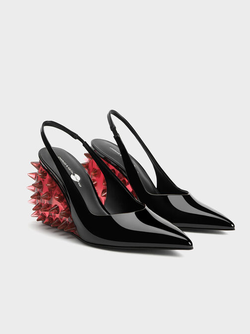 Giày cao gót đế xuồng Patent Spike-Heel Slingback, Đỏ, hi-res