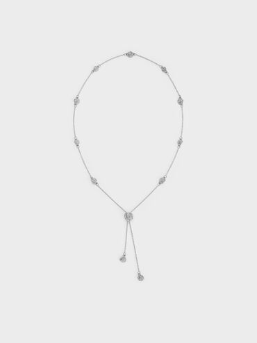 Rosalind Flower-Motif Necklace, Brushed Silver, hi-res