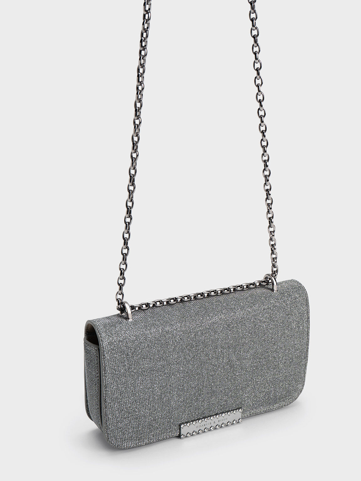 Túi đeo vai phom chữ nhật Textured, Xám kim loại, hi-res