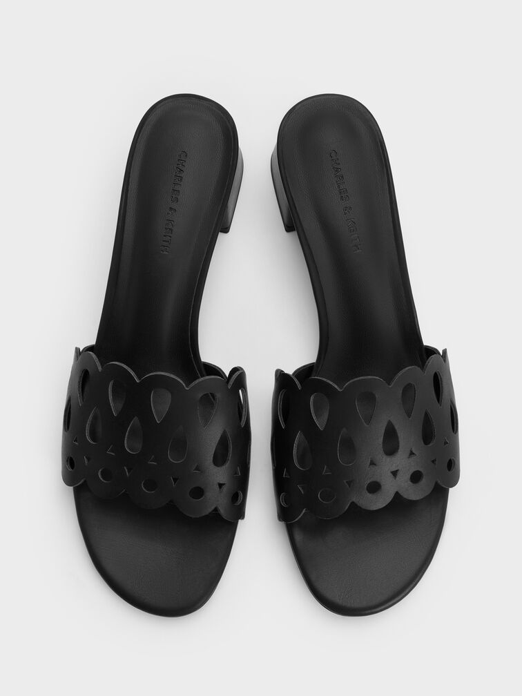 Cut-Out Block-Heel Mules, Black, hi-res