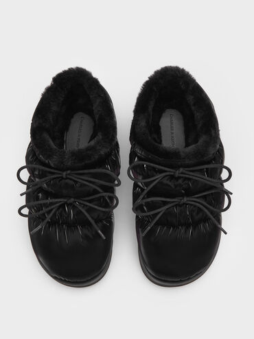 Giày mules mũi tròn Egan Nylon Puffy, Đen họa tiết, hi-res