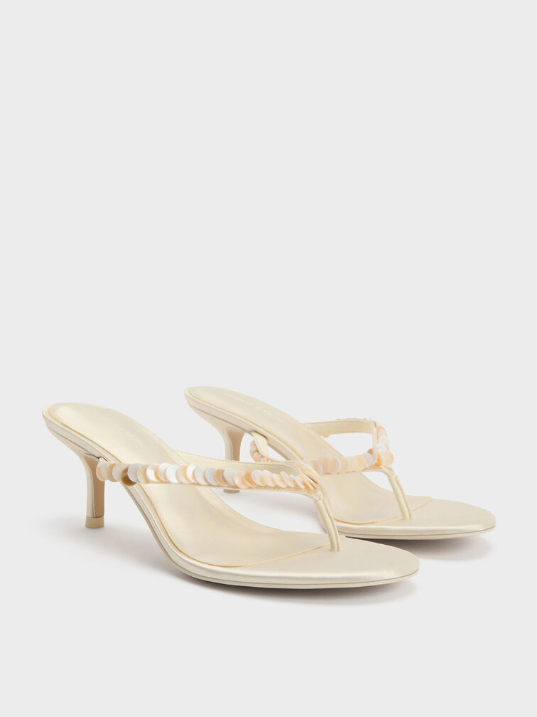 Briella Sequinned Heeled Thong Sandals, Cream, hi-res