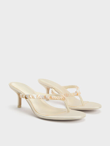Briella Sequinned Heeled Thong Sandals, Cream, hi-res