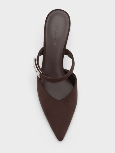 Giày mules cao gót Lando Faux Suede Pointed-Toe, Dark Brown Textured, hi-res