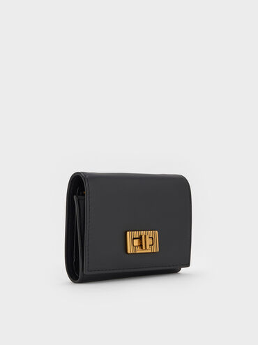 Edna Turn-Lock Knotted-Strap Wallet, Black, hi-res