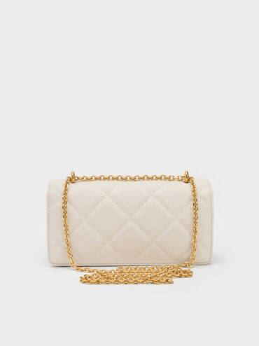 V&iacute; chữ nhật d&aacute;ng d&agrave;i Paffuto Chain Handle Quilted, Kem, hi-res