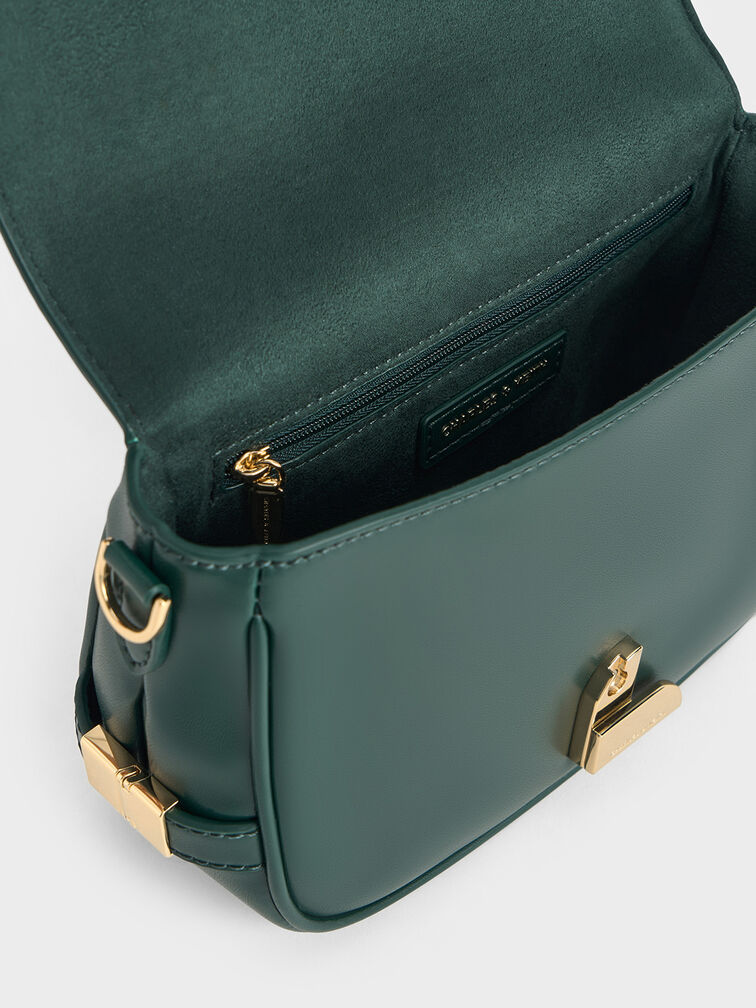 Aurelia Metallic-Accent Saddle Bag, Dark Green, hi-res