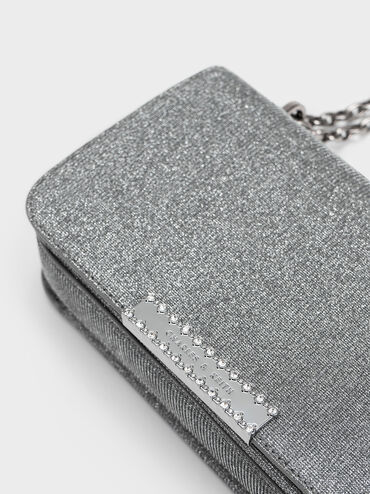 Textured Chain Handle Bag, Pewter, hi-res