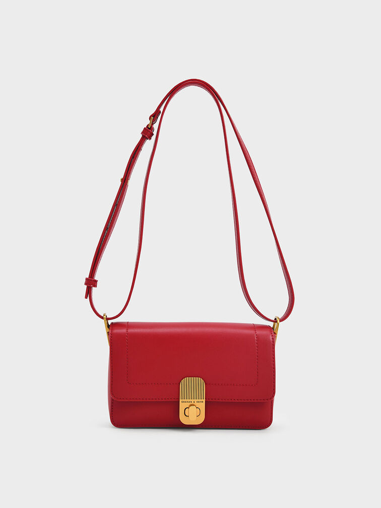 Enya Front Flap Turn-Lock Shoulder Bag, Red, hi-res