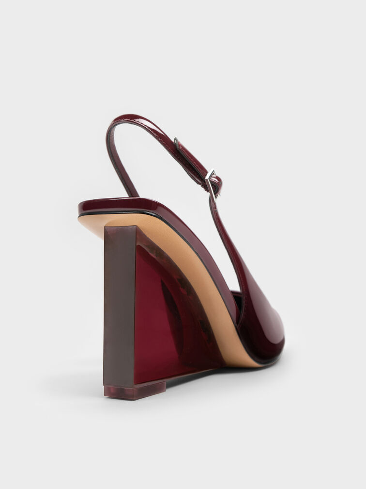Giày cao gót mũi nhọn Black Patent Translucent-Heel, Đỏ burgundy, hi-res