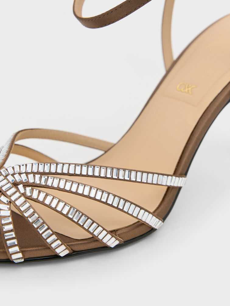 Jaylene Gem Peep-Toe Stiletto Sandals, Brown, hi-res