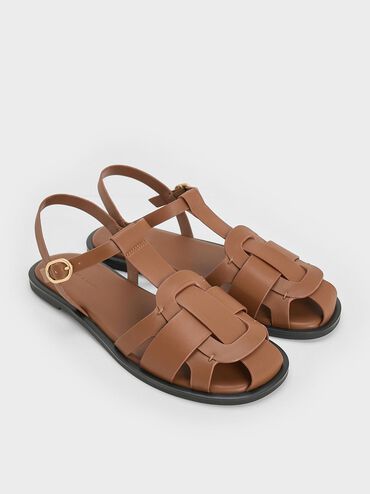 Easley T-Bar Caged Sandals, Caramel, hi-res