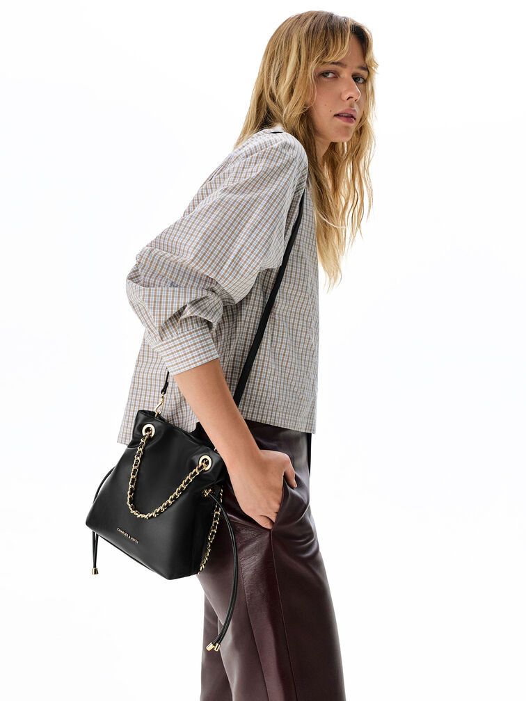 T&uacute;i đeo ch&eacute;o Arya Braided-Strap Double-Handle, Đen, hi-res