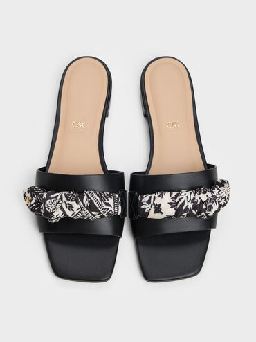 Tayari Leather Printed-Strap Slide Sandals, Black, hi-res