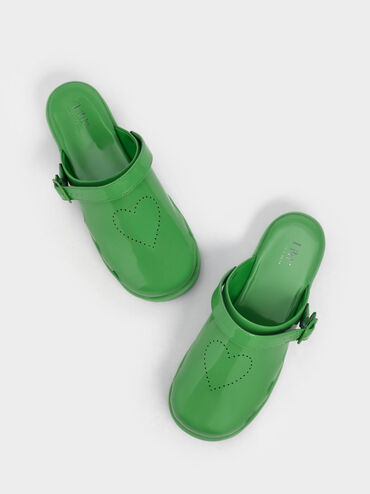 Giày sandals trẻ em Heart Motif Patent, Xanh lá, hi-res
