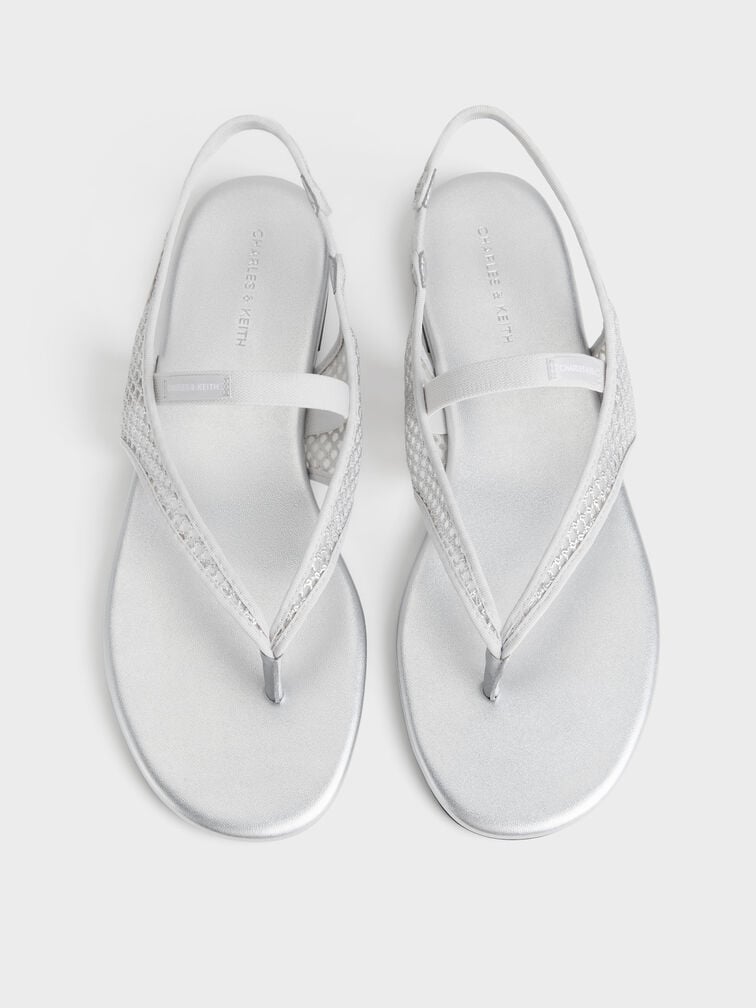 Ellory Mesh Thong Slingback Sandals, Silver, hi-res