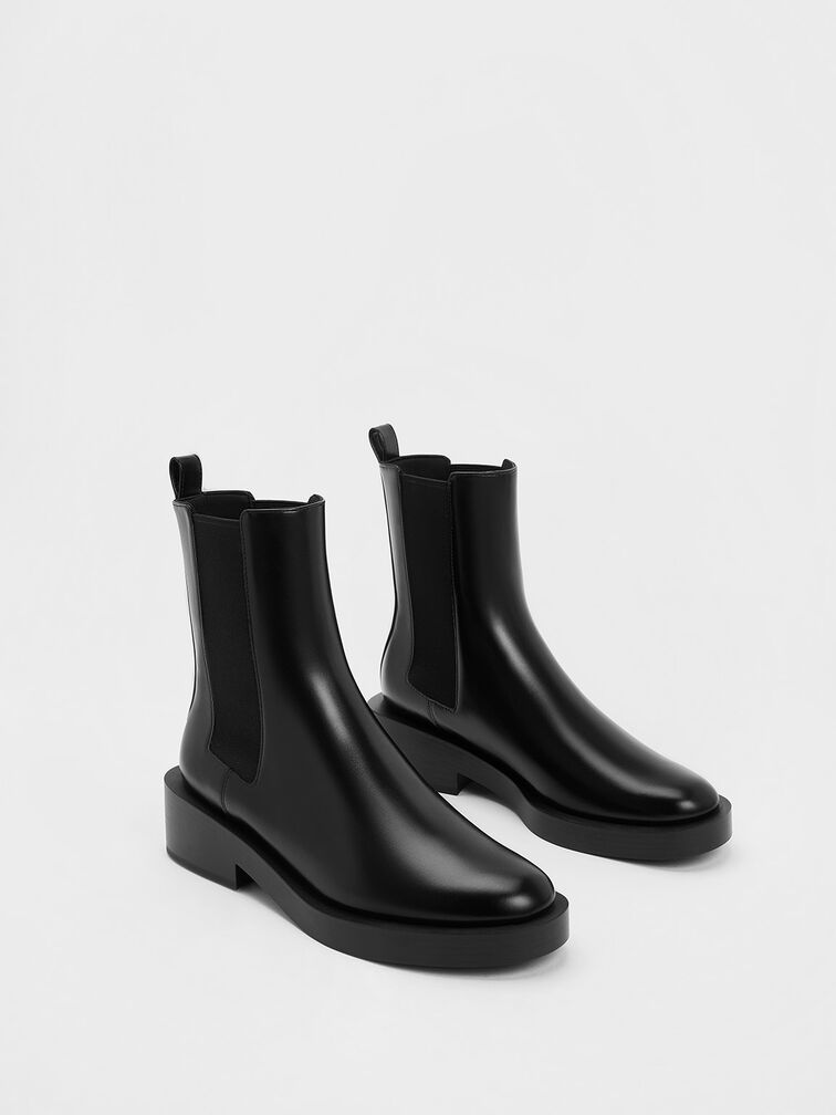 Giày chelsea boots cổ cao Pull-Tab, Đen, hi-res