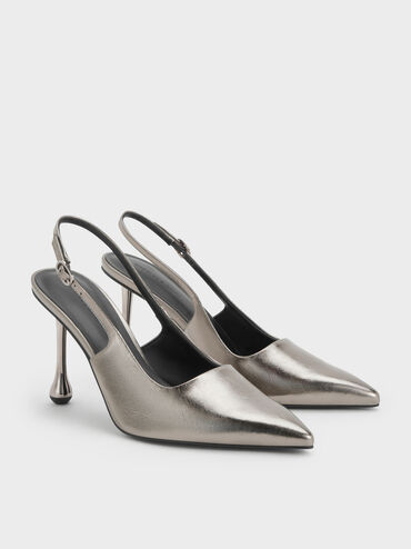 Gi&agrave;y cao g&oacute;t b&iacute;t mũi Metallic Sculptural-Heel, X&aacute;m be, hi-res