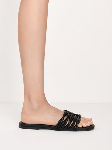 Dép quai ngang Woven, Đen, hi-res