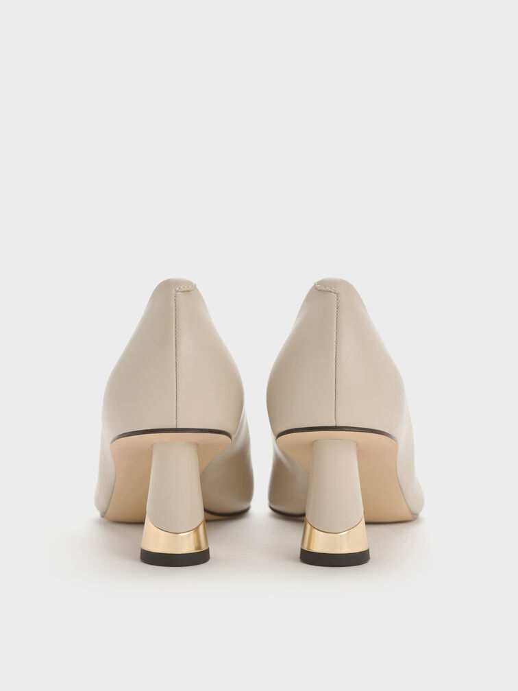 Giày cao gót đế trụ mũi nhọn Metallic Sculptural, Phấn, hi-res
