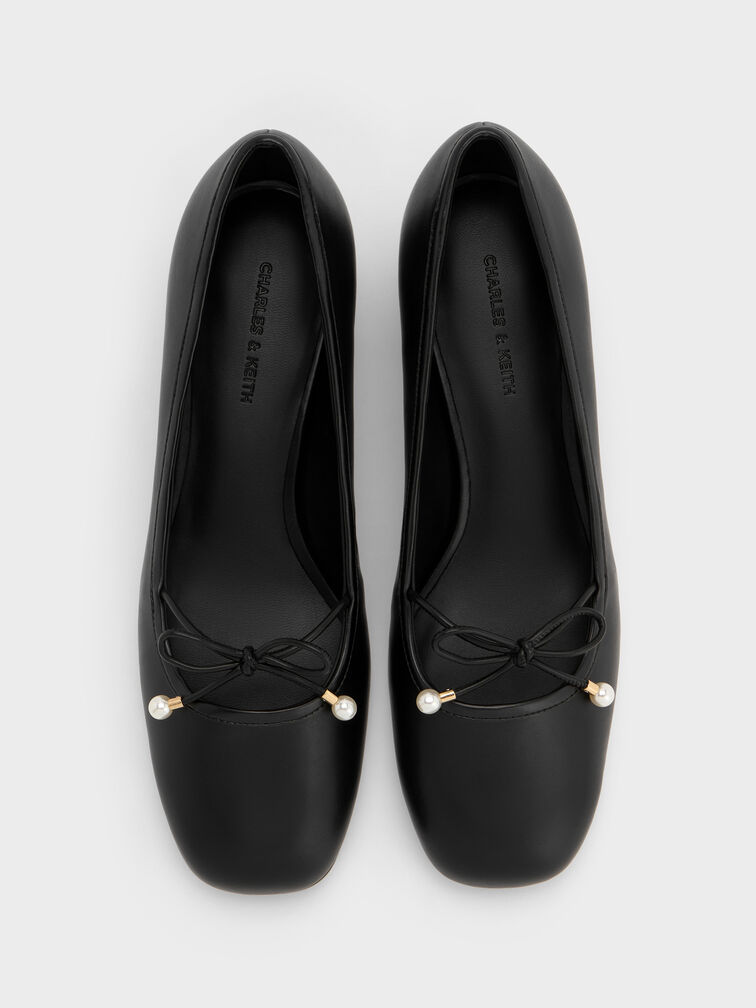 Barbara Pearl-Embellished Bow Ballet Pumps, Black, hi-res