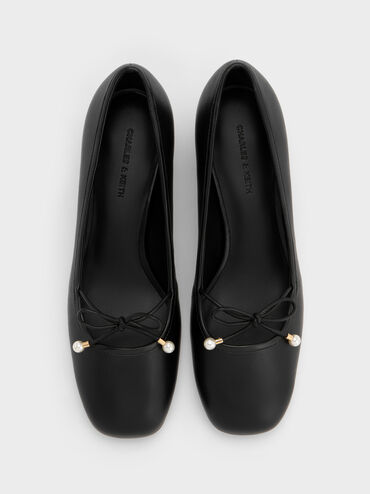 Barbara Pearl-Embellished Bow Ballet Pumps, Black, hi-res