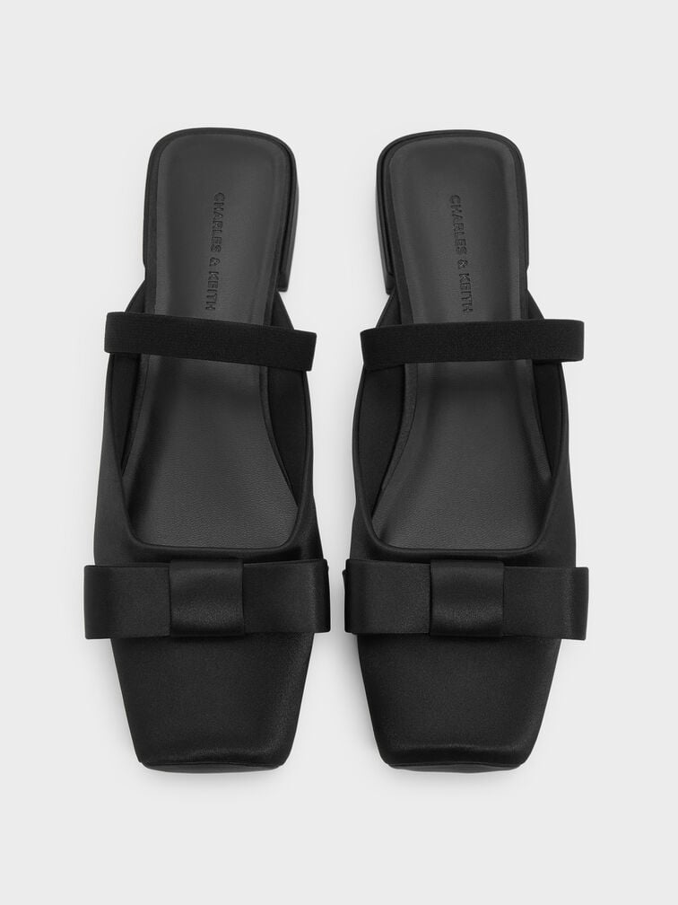 Brantley Bow Mules, Black Textured, hi-res