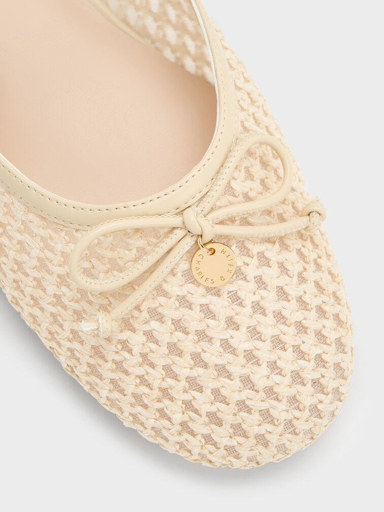 Gi&agrave;y mules đế thấp Raffia, Be, hi-res
