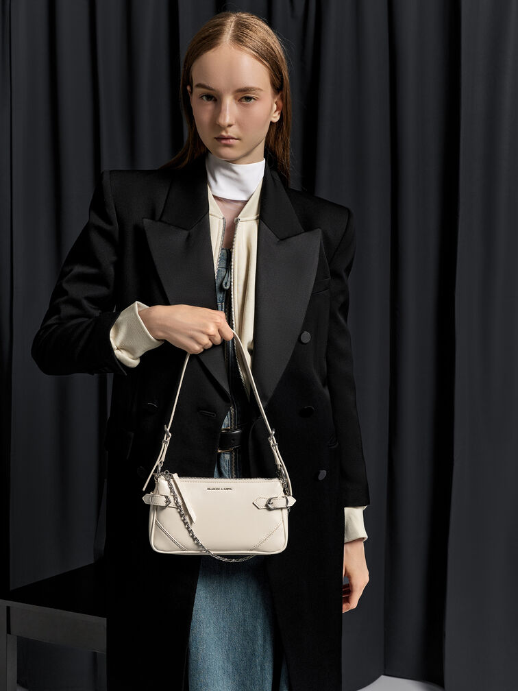 Antonella Chain-Strap Side-Buckle Crossbody Bag, Cream, hi-res