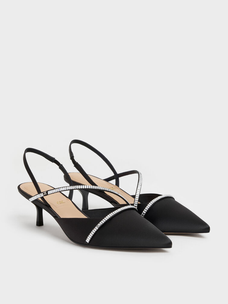 Gi&agrave;y sandals cao g&oacute;t mũi nhọn, Đen họa tiết, hi-res