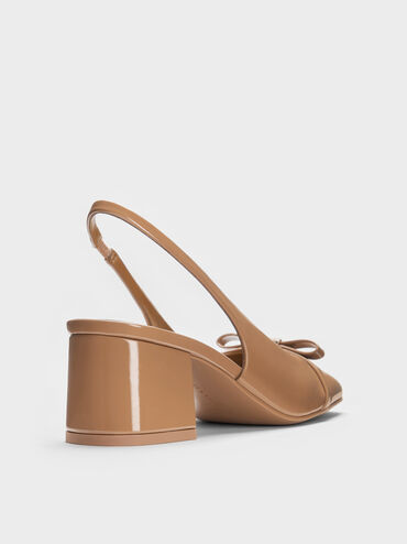 Dorian Patent Bow Block-Heel Slingback Pumps, Caramel, hi-res