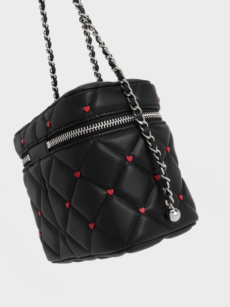 T&uacute;i đeo ch&eacute;o h&igrave;nh hộp Nezu Quilted Heart-Print, Noir, hi-res